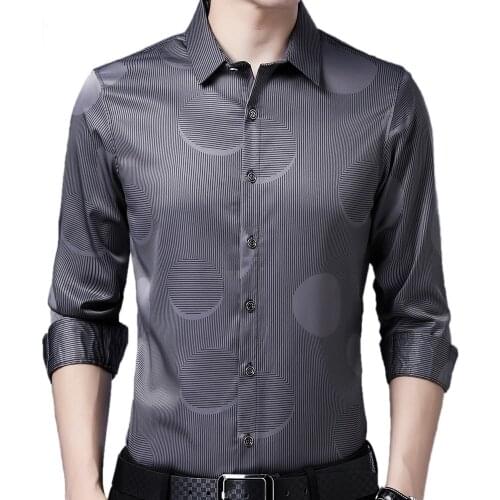 2021 New Long Sleeve Men Formal Social Shirt Streetwear Casual Striped Shirts Dress Mens Slim Regular Fit Clothes Fashions