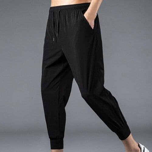 Men Pants Solid Color Straight Ankle-Length Elastic Waist Ankle Banded Oversize Pants Sweatpants Casual Streetwear Trousers