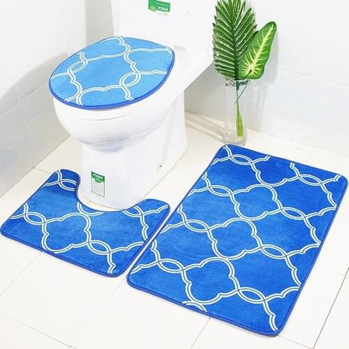 New Creative 3 Pcs Bathroom Floor Carpet Non-Slip Pedestal Rug + Lid Toilet Cover + Bath Mat Set Absorbent Bathroom Rug Carpets