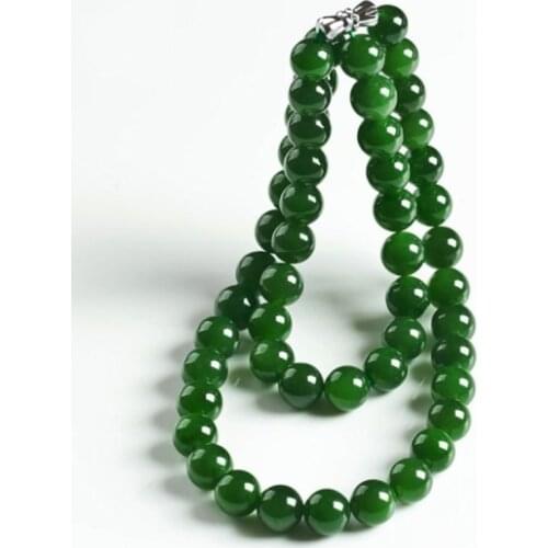 Genuine Natural Green Jade Beaded Necklace Women Fashion Charms Jewellery Real Chinese Jades Stone Accessories Fine Jewelry