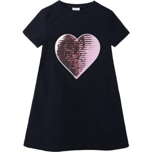 Sequin Love Children Girls Dress Cotton Short Sleeve Kids Dresses For Girls Summer Children Girl Clothing O-Neck Birthday Dress