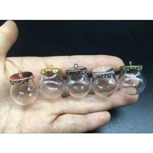 3sets 20*15mm transparent round glass globes bubble metal flower base tray jewelry necklace vial pendant DIY wishing bottles