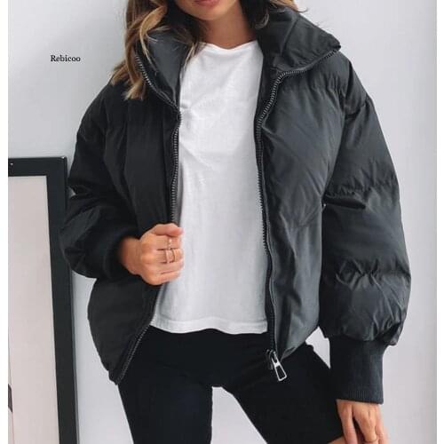 New Womens Down Jackets Winter Female Solid Color Standard Collar Oversized Short Jacket Lady Casual Cotton Padded Coat