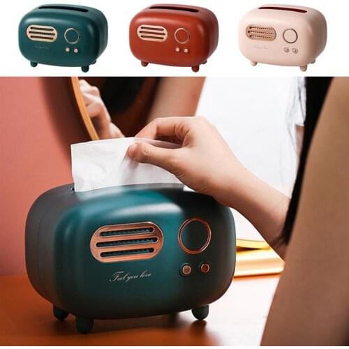 Retro Radio Model Tissue Box Desktop Paper Holder Vintage Dispenser Storage Napkin Case Organizer Ornament Craft