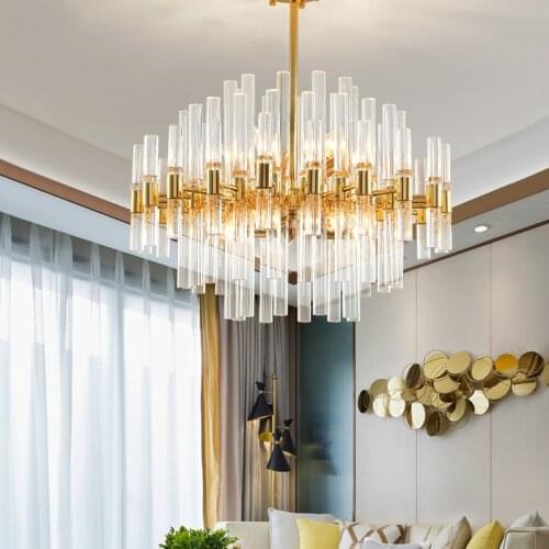 Post Modern Luxury Glass Tubes Lustre Led Chandelier Living Room Plate Metal Pendant Chandelier Lighting Led Lamparas Fixtures