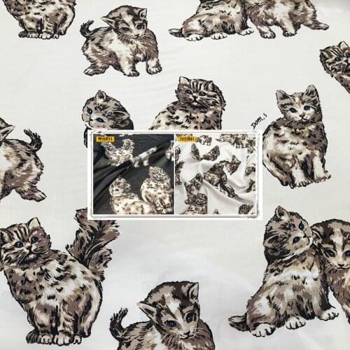 Cute cat animal printed 100% polyester twill fashion shirt handmade diy clothing shirt brand chiffon fabric cloth for Dress