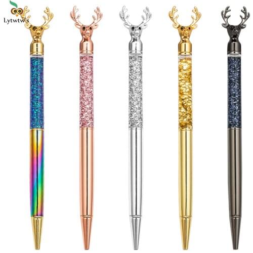 1 PCS Lytwtws Reindeer Ballpoint Flow Oil Crystal Wedding Metal Copper Quicksand Pen Office School Supply Stationery