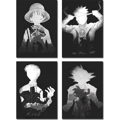 Japanese Classic Anime Characters Silhouettes Anime Posters Canvas Paintings and Prints Cuadros Art Murals Children Room Wall De