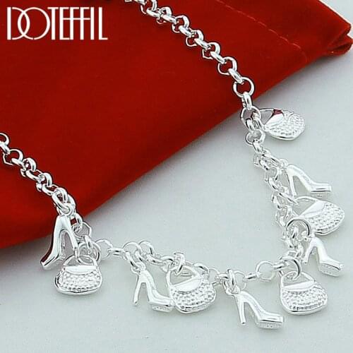 DOTEFFIL 925 Sterling Silver High-heeled Shoes Bag Pendant Necklace For Woman Fashion Wedding Engagement Party Charm Jewelry