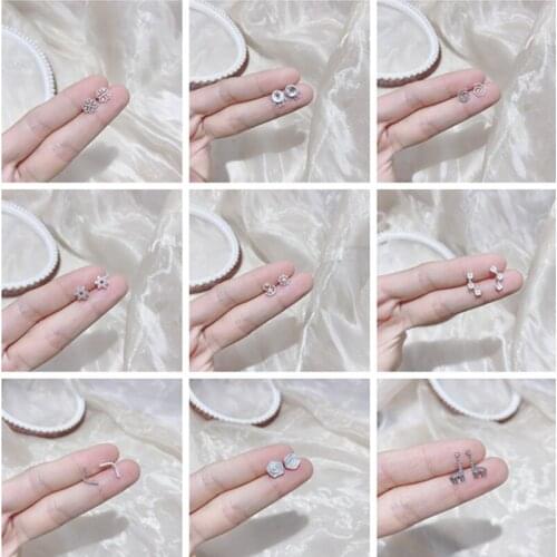 Fashion simple love deer flower temperament s925 silver needle jewelry small geometric sweet ear jewelry for female