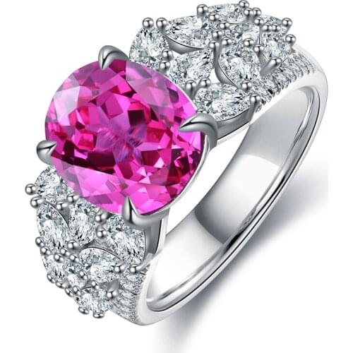 Pirmiana Women Jewelry S925 Sterling Silver Lab Grown Pink Sapphire Ring Engagement Wedding Party Gifts