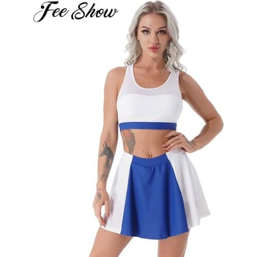 Women Breathable Tennis Skorts Sport Suit Outfit Summer Sports Set Badminton Sport Bra Top and Skorts Racer Back Running Clothes