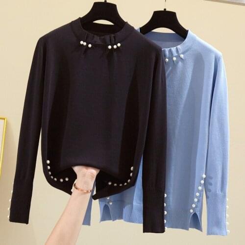 Women Bead Sweaters Pullovers Autumn Winter Long Sleeve Pull Femme Solid Pullover Female Casual Knitted Sweater Bottoming Shirt