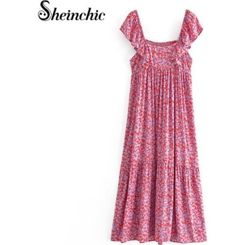 Runway Designers Dress Women Bohemian Sexy Spaghetti Strap Floral Printed Maxi Dresses for 2021