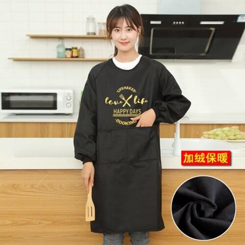 Winter womens overalls plus velvet padded warm household kitchen waterproof