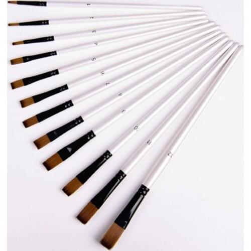 12 pcs/set Watercolor Nylon Hair Wooden Handle Paint Brush Pen Set Learning DIY Oil Acrylic Painting Art Paint Brushes Supplies