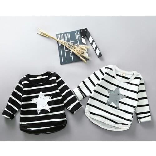 2018 Striped Star Autumn Shirt Boy Girls Kids Clothing Children T-shirts for Boy Cotton Long Sleeve T Shirts Stripes Tops Cloth