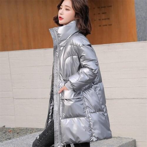 2021 Winter Glossy Parka Stand collar Women Winter Jackets Slim Thicken Cotton padded Coat Plus size 3XL Warm Parkas Outwear