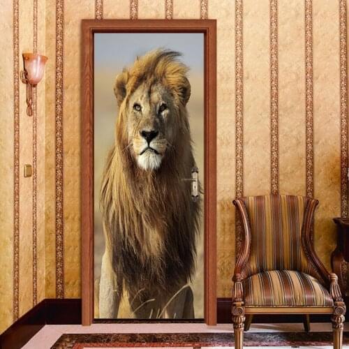 77x200cm Creative Animal lion Door Stickers Painting Wallpaper Poster Wall Sticker Bedroom Living Room Home Decoration