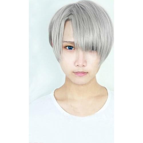 Anime Yuri!!! on Ice Nikiforov Victor Mens Short Light Gray Heat Resistant Cosplay Costume Wig
