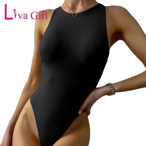 LIVA GIRL Casual Hollow Open Back O-Neck Bodysuit Woman 2021 Sleeveless Solid Bodycon Jumpsuit Female Slim Tank Body Tops S-L