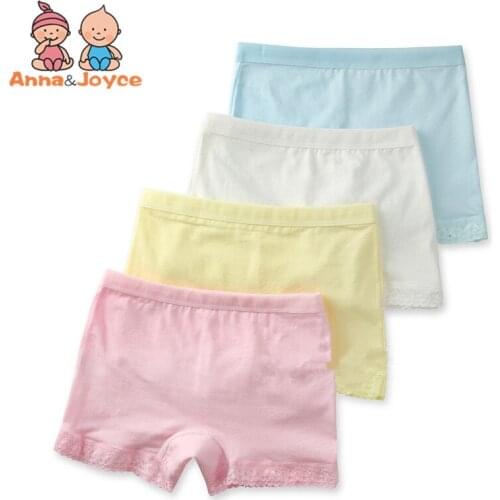4Pcs/lot Baby Girls Boxer Candy Color UnderPants Baby Cotton Lace Underwear Suitable for 3-10