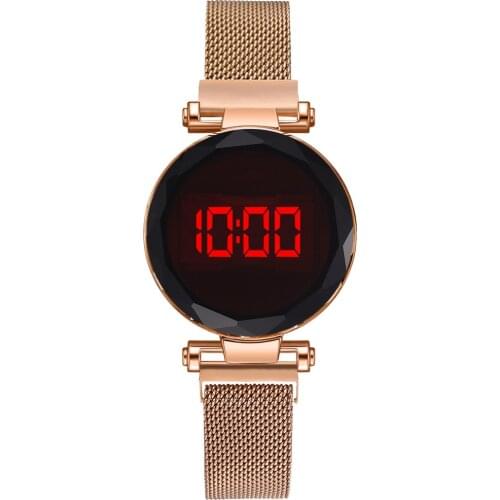 Fashion New Magnetic Women Watches Rose Gold Stainless Steel Mesh Strap Ladies Electronic Wristwatches Minimalist Female Clock