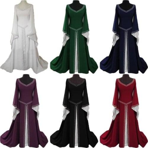 2019 New Medieval Renaissance Long Dress Celtic Queen Gown Party Cosplay Costume Square Collar Maxi Dress S-5XL