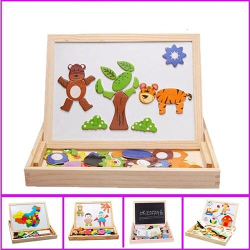 Wooden Toys Magnetic Puzzle Drawing Board Puzzle Toys Children 3D Puzzle Drawing Board Children Learning Educational Wooden Toy