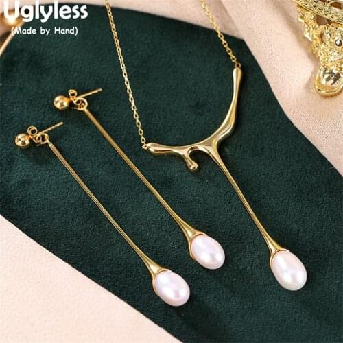 Uglyless French Style Elegant Pearls Earrings Necklaces Sets for Women Designer Honey Drop Pearl Jewelry Sets 925 Silver Chokers