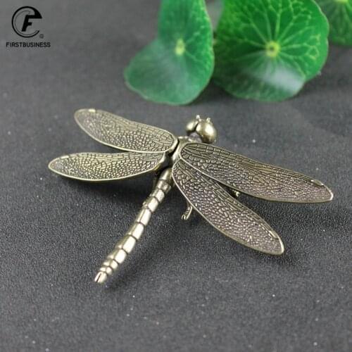 Chinese Style Copper Insect Tea Pet Vintage Dragonfly Figurines Miniatures Desktop Simulation Animal Ornaments Home Decorations
