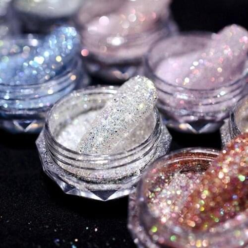 Nail Crystal Diamond Powder Rainbow Color Glitter Shiny Pigment Holographic Glass Micro Drill Nails Art Decoration 8 Colors