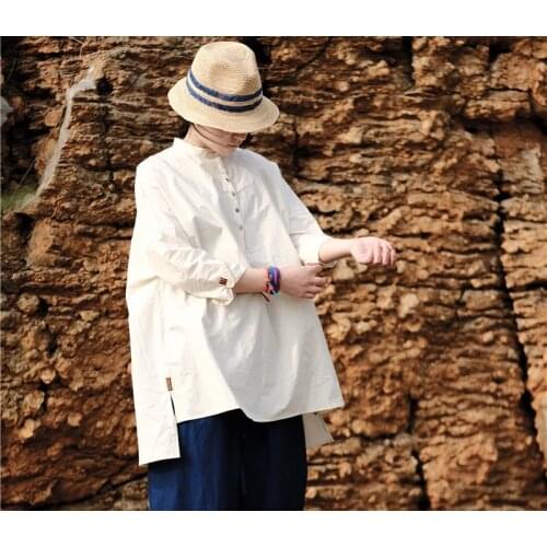 Summer Cotton Literature White All-match Li Lead Shirt Length Of Front And Rear Easy Pullover Shirt Woman 190728