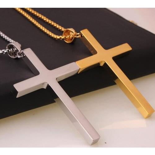 Fashion Stainless Steel Gold Silver Color Cross Necklace for Women Men Vintage Box Chain Pendant Necklaces Jewelry Gift