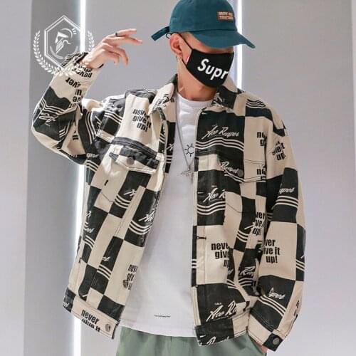 Men Fashion Loose Plaid Print Jacket Casual Pockets Patchwork Hip Hop Coat