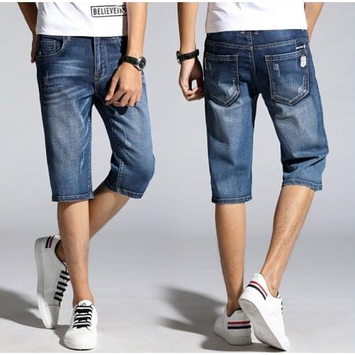 Male Clothing Short Pants Leisure Elastic Jeans Casual Knee Length Relax Stretch Shorts for Men Classic Demin Streetwear Style