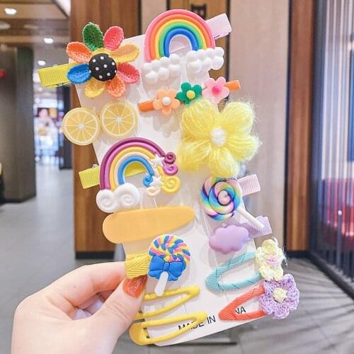 14Pcs Hair Clips Set Handmade Hairpins For Girls Boutique Hairband Hair Accessories Bow Flower Fruit Headwear Cartoon Headdress