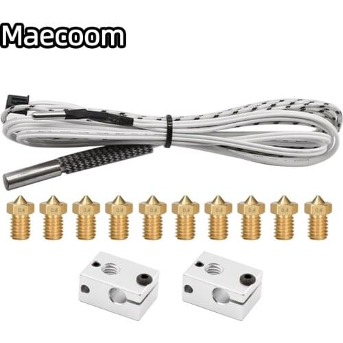 3D printer V6 Heating Aluminum Block +HT-NTC100K Thermistor +10pcs e3d nozzle+12V/24V 50W Heating Tube for V6 J-head Hotend
