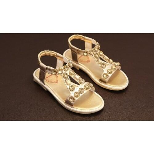 New Special Offer Rhinestone Ankle Strap Pu Rubber 2016 Childrens Flats Sandals Girls Fashion Kids Elastic Band Single Shoes