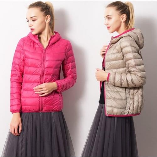 New Autumn Winter Double-Sided Wearing Down Coats Women Slim Ultra-Light Duck Down Jackets Hoode Windproof Outwears Female Mw503