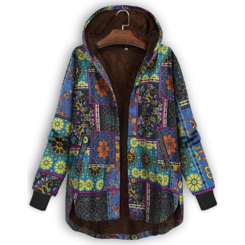 Autumn And Winter 2021 Temperament Loose Plush Hooded Single Breasted Printed Womens Coat Streetwear Qn