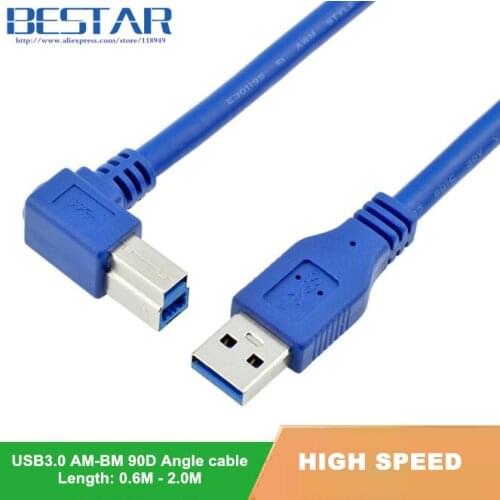 90 Degree Right Angled USB 3.0 A Male AM to USB 3.0 B Type Male BM USB3.0 Cable 0.6m 1m 1.8m 2FT 3FT 6FT For printer scanner HDD