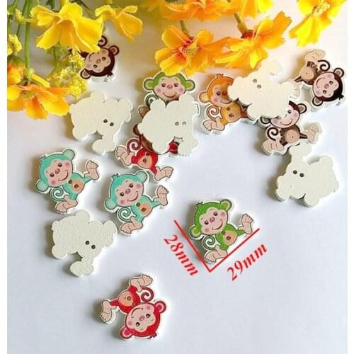 New Arrival 40pcs/lot Colour Mixture Monkey Buttons White Base Wooden Buttons 29*28mm botones de madera