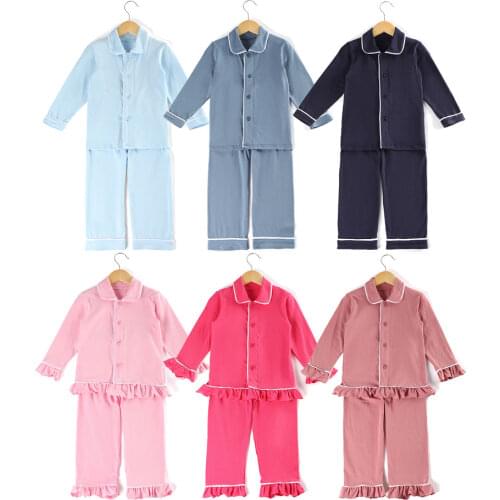 Christmas Kids clothing soft cotton plain red pajamas winter with ruffle girl kids full sleeve pyjamas set home lounge wear