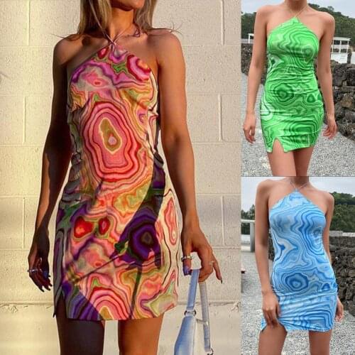 Sundress Sexy Women Vortex Pattern Printing Dress Ladies Dress Halter for Shopping