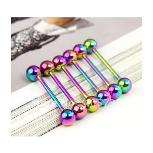Vacuum Plating Rainbow Tongue Bar Tongue Rings Barbell 316L stainless Steel Free Deliver Brand New 1.6mm Body Piercing Jewelry
