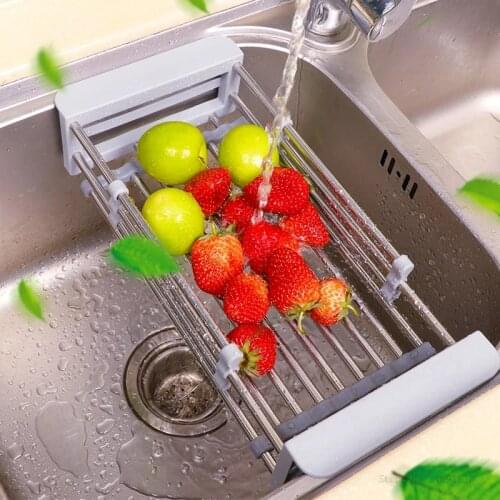 Yooap Kitchen Telescopic Sink Rack Stainless Steel Sink Dishes Drying Basket Fruit Vegetable Tray Drainer Organizer Drain Shelf