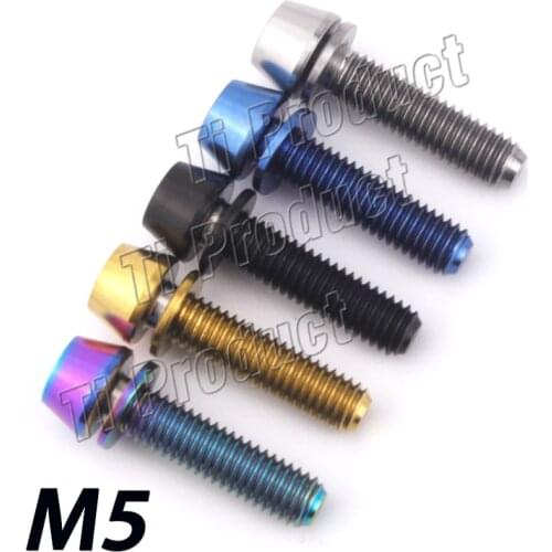 6/ 12/ 24pcs Titanium Bolt M5X16 M5X18 M5X20mm Cone Head with Gasket Washer Bicycle Stem Screws Titanium Stem Bolts