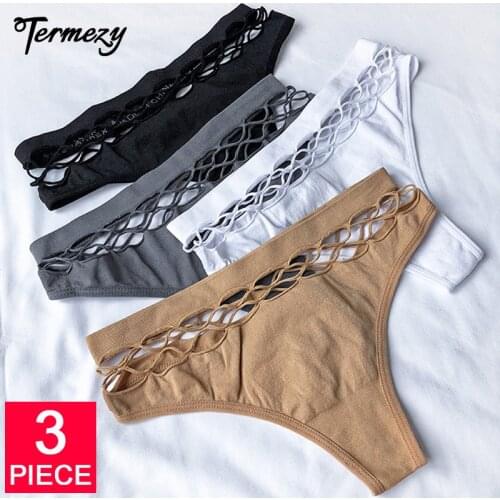 TERMEZY 3Pcs/Lot Hollow Out Lingerie Europe Seamless Sexy Panties Women Elasticity Underwear Temptation Middle-waist G String