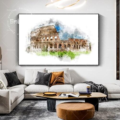 Embelish Free Shipping Watercolor Rome Buliding HD Wall Posters For Living Room HD Canvas Oil Painting Modern Home Decor Picture